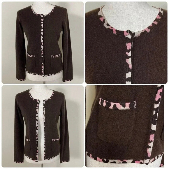 U-Knit 100% CASHMERE Cardigan Sweater Size Small S Pockets Button Front Brown - Picture 1 of 15